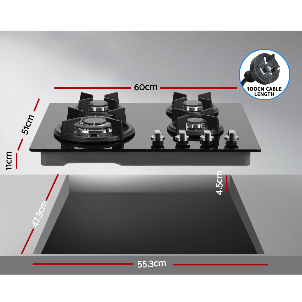 NNEDSZ Gas Cooktop 60cm 4 Burner Ceramic Glass Cook Top Stove Hob Cooker LPG NG Black-1