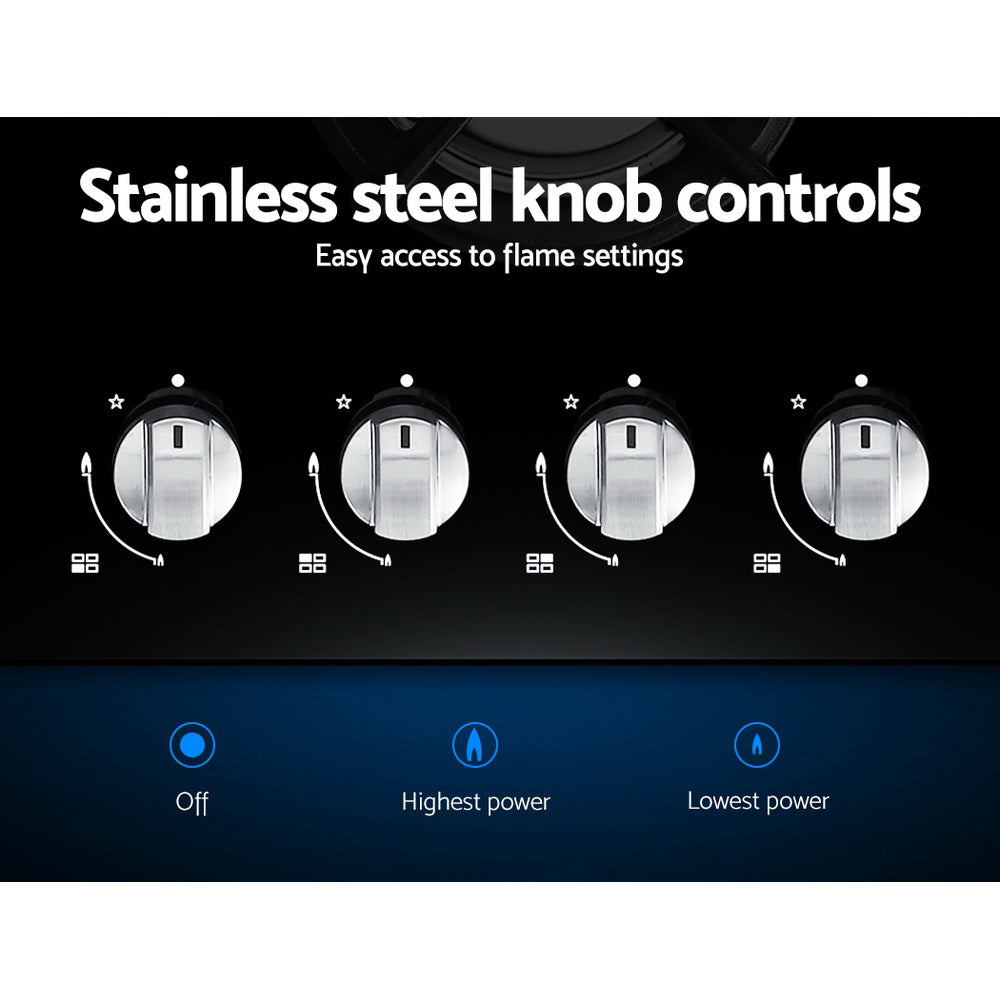 NNEDSZ Gas Cooktop 60cm 4 Burner Ceramic Glass Cook Top Stove Hob Cooker LPG NG Black-3
