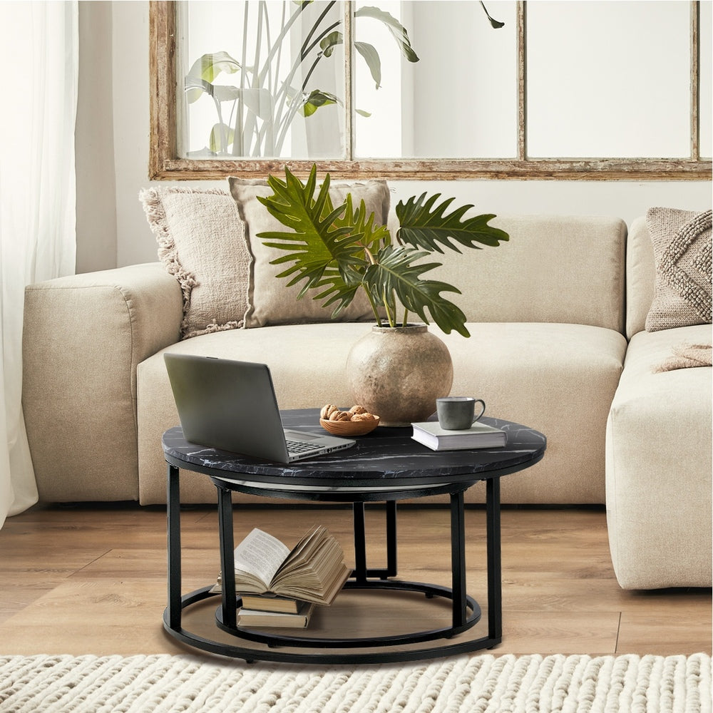 NNEED Nesting Coffee Table Round Marble Black&White-3