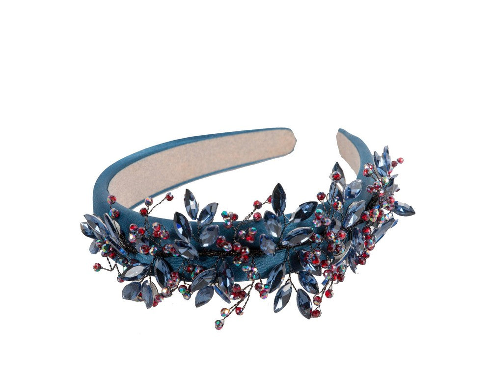 Blue crystals fascinator headband by Cupids Millinery