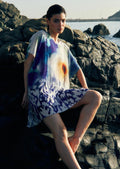 Ciel & Sand Sheer Short Kaftan Dress - Blue & Brown Beach Cover Up-0