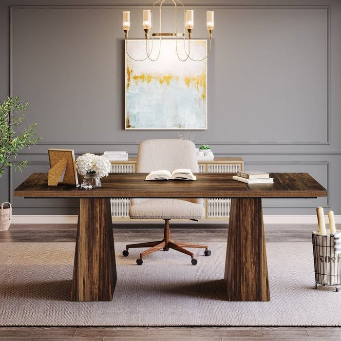 Modern Home Office Computer Desk Workstation in Dark Brown Wood Finish-0
