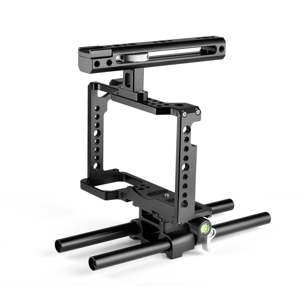 NNEIDS Panasonic Lumix Dc-S1H / Dc-S1 / Dc-S1R Camera Cage Stabilizer With Handle & Rail Rod Mount - Black-0