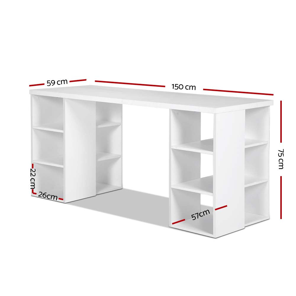 NNEDSZ 3 Level Desk with Storage & Bookshelf - White-1