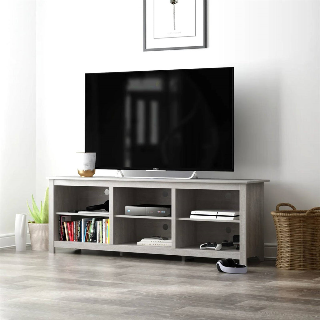 Farmhouse Style TV Stand in Light Grey Oak Wood Finish - for TVs up to 70-inch-1