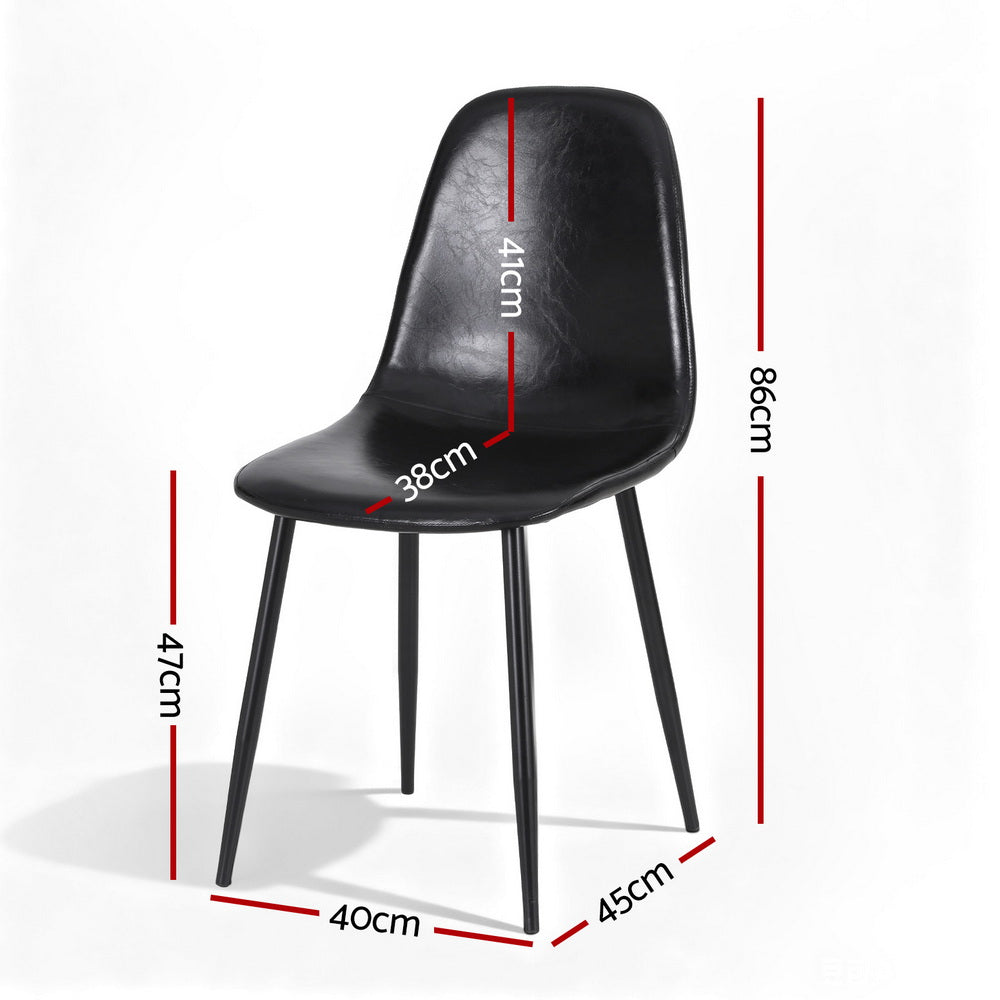 Artiss 4x Dining Chairs Retro PU Leather Kitchen Lounge Cafe Accent Chair Black-1