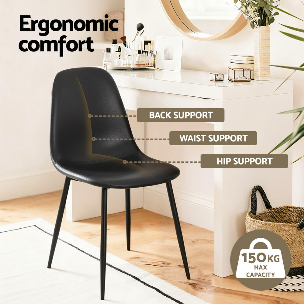 Artiss 4x Dining Chairs Retro PU Leather Kitchen Lounge Cafe Accent Chair Black-3