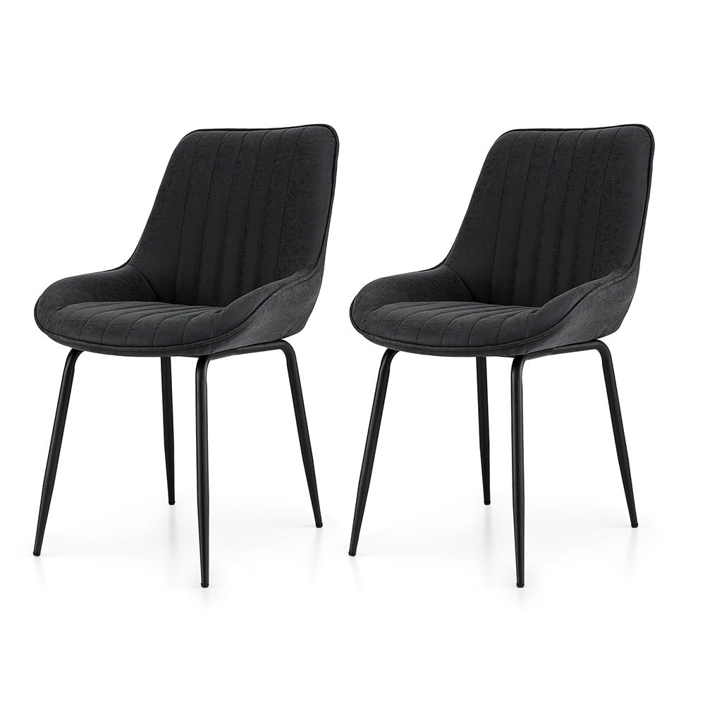 Artiss 2x Dining Chairs Retro PU Leather Kitchen Lounge Cafe Accent Chair Black-2