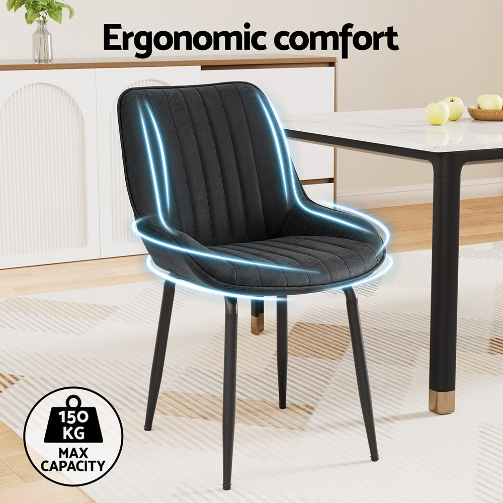Artiss 2x Dining Chairs Retro PU Leather Kitchen Lounge Cafe Accent Chair Black-3