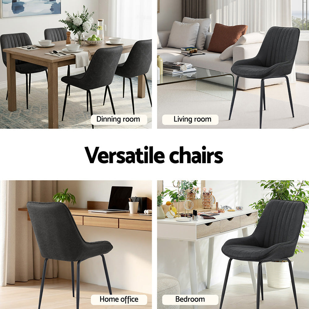 Artiss 2x Dining Chairs Retro PU Leather Kitchen Lounge Cafe Accent Chair Black-4