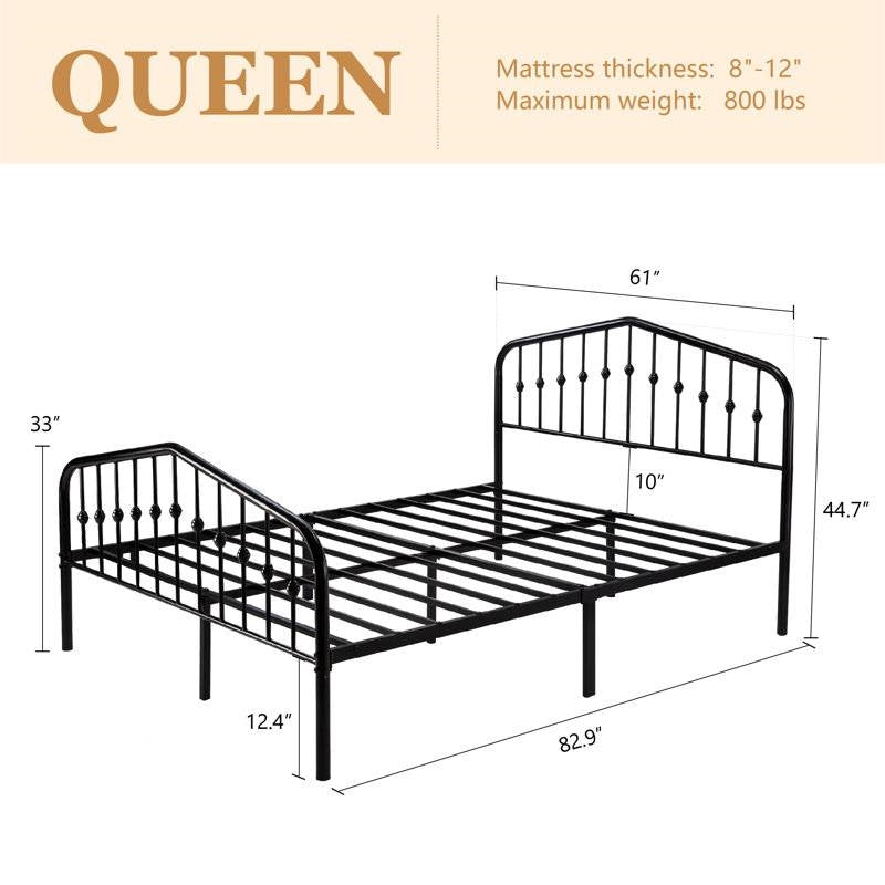 Queen Farmhouse Spindle Black Metal Platform Bed Frame with Headboard Footboard-4