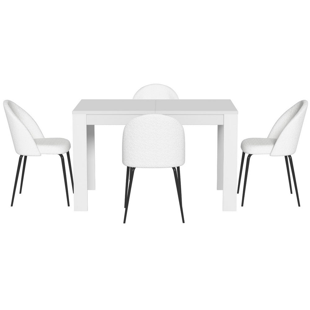 NNEDSZ 1 Artiss Dining Table and 4 Chairs Set White Sherpa-2