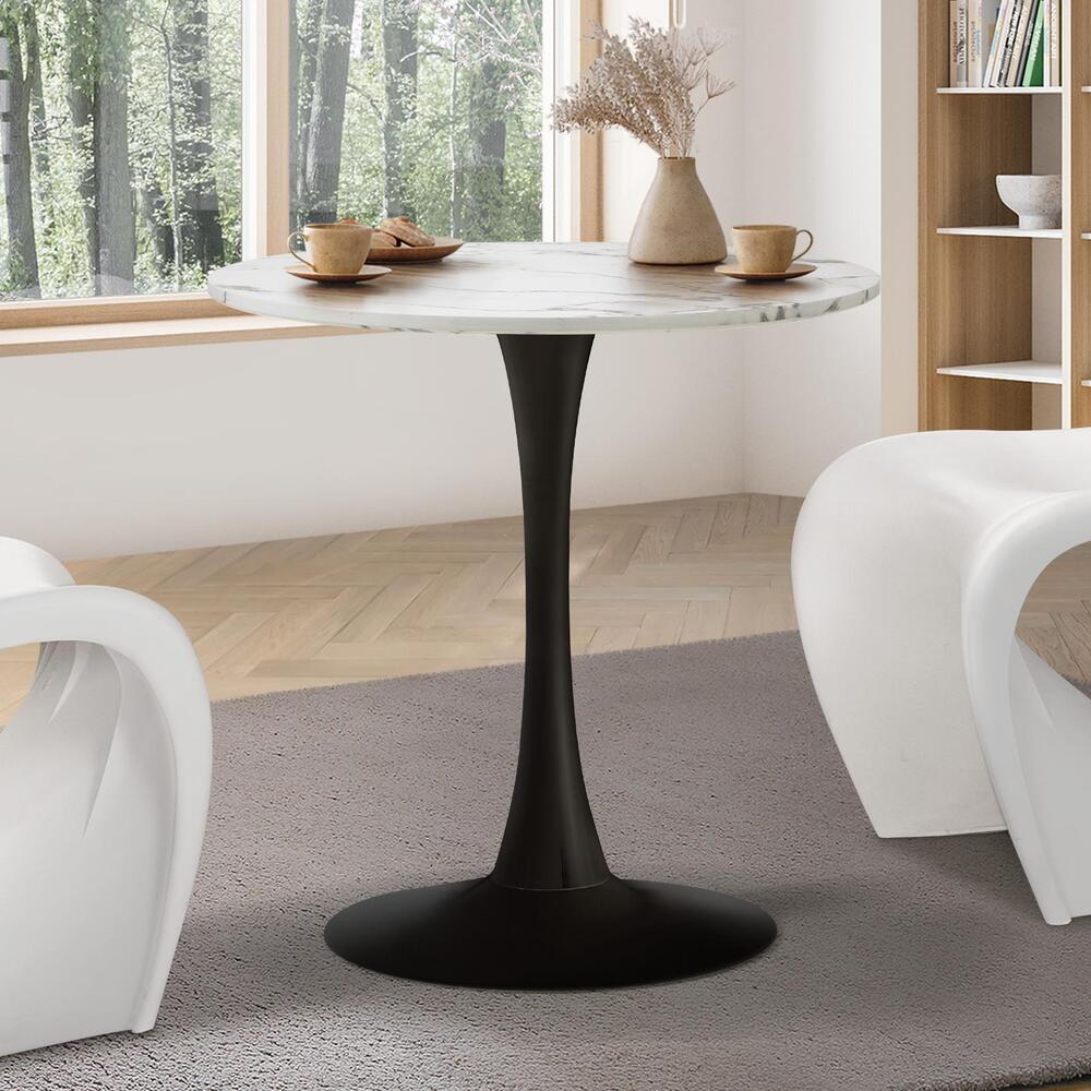 NNEED 60cm Dining Table Marble Tulip Shape White&Black-4