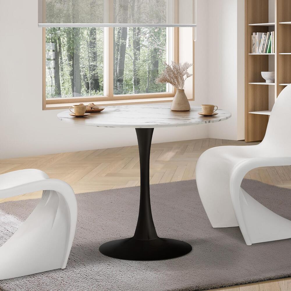 NNEED 90cm Dining Table Marble Tulip Shape White&Black-3