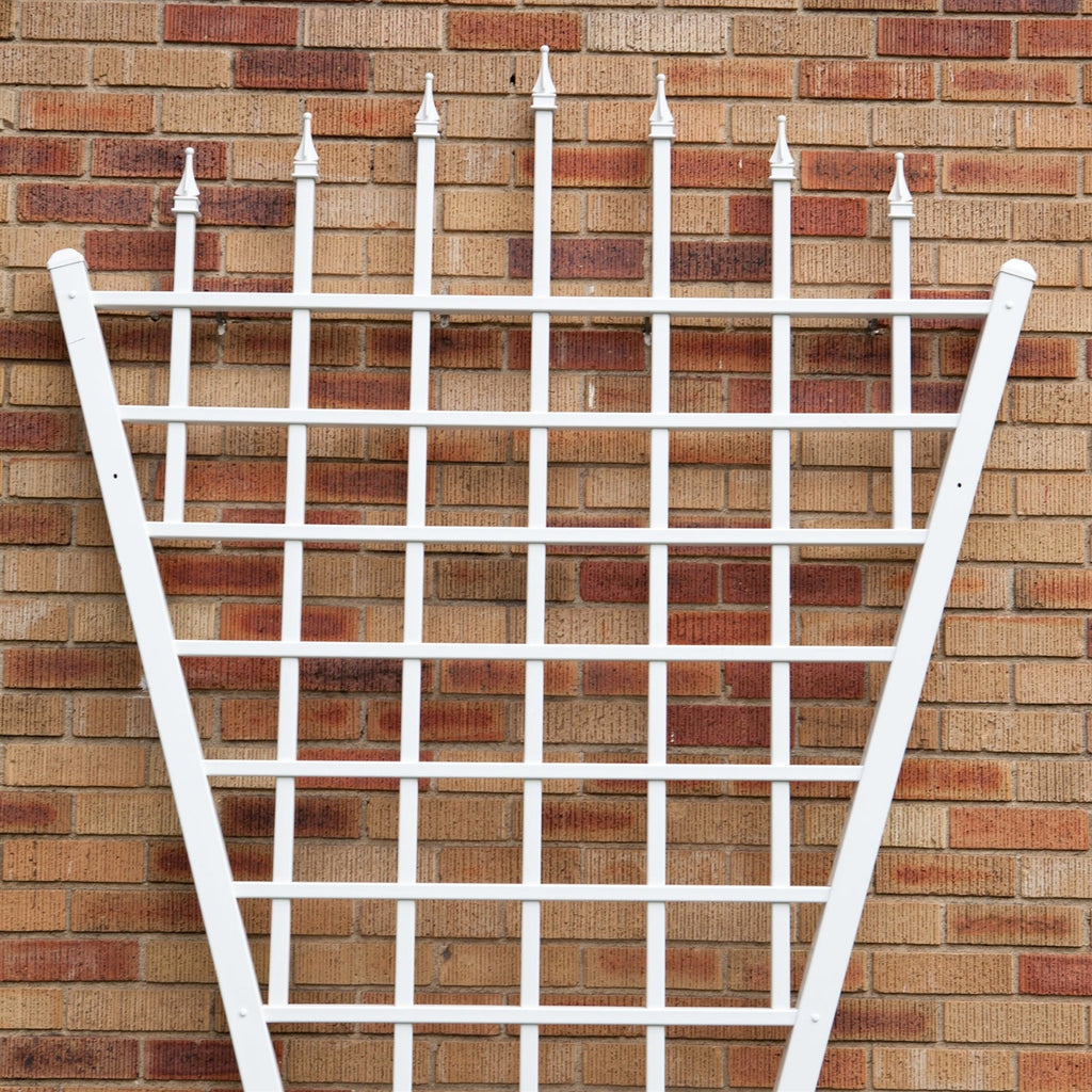 7.75 Ft Fan Shaped Garden Trellis with Pointed Finals in White Vinyl-1