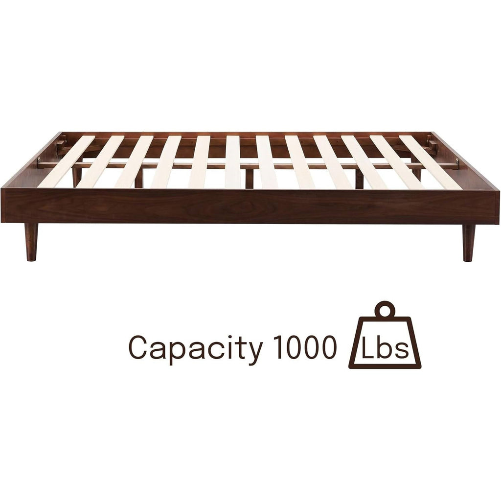 King size Mid-Century Modern Platform Bed Frame in Dark Brown Wood Finish-3