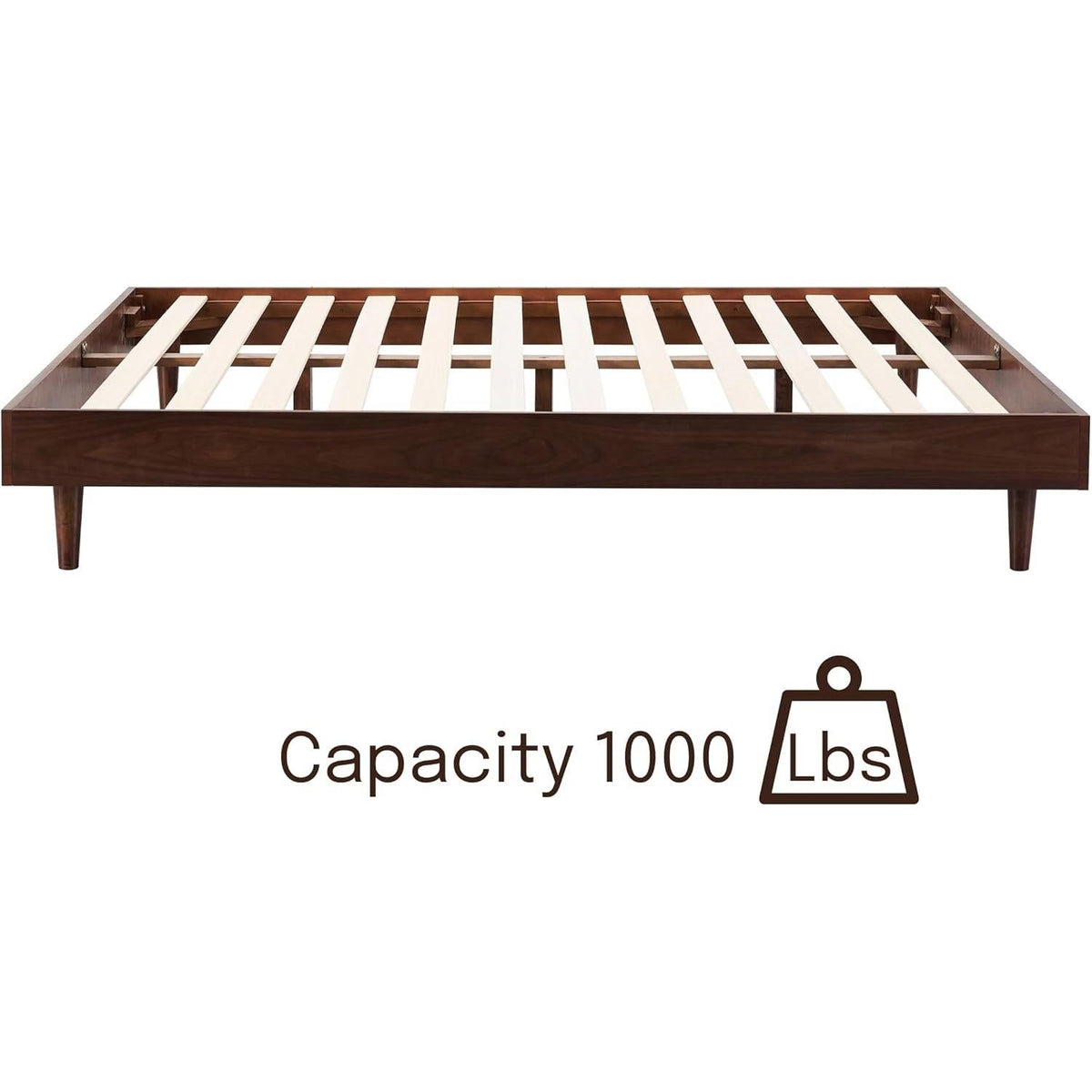 King size Mid-Century Modern Platform Bed Frame in Dark Brown Wood Finish-3