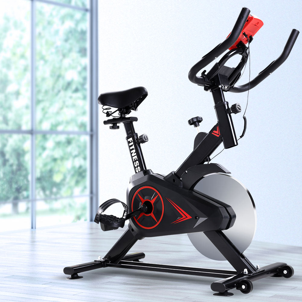 NNEDSZ Exercise Bike Flywheel Fitness Commercial Home Workout Gym Phone Holder Black-3