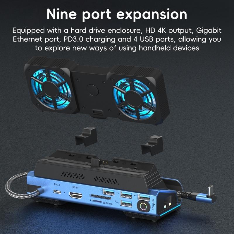 NNEIDS 9-In-1 Usb-C Gaming Dock With Detachable Fan - Blue / Black-1