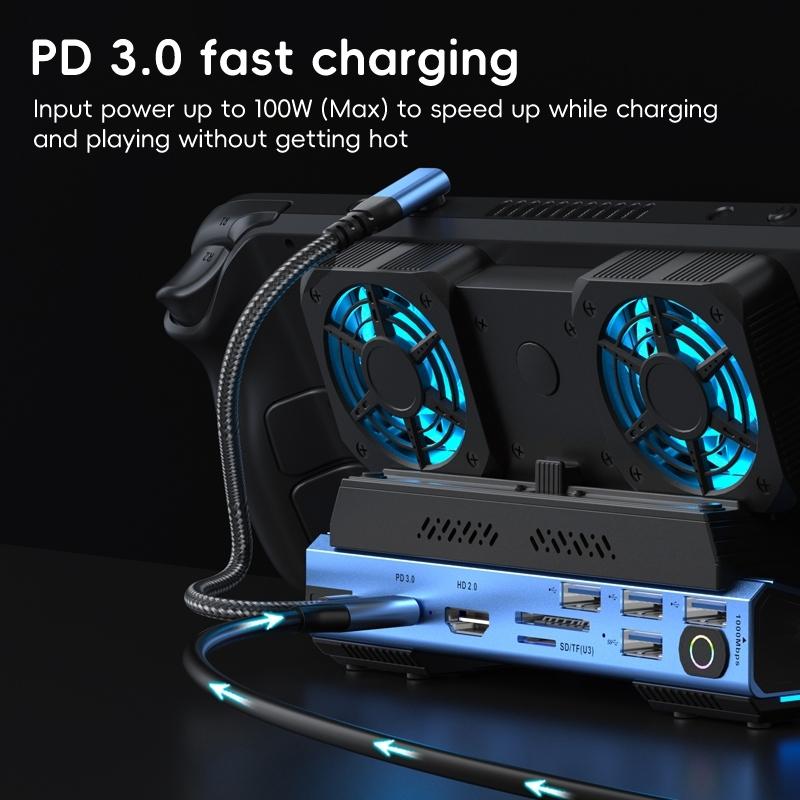 NNEIDS 9-In-1 Usb-C Gaming Dock With Detachable Fan - Blue / Black-3