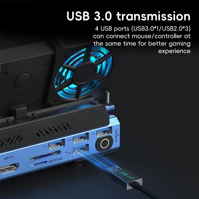 NNEIDS 9-In-1 Usb-C Gaming Dock With Detachable Fan - Blue / Black-4