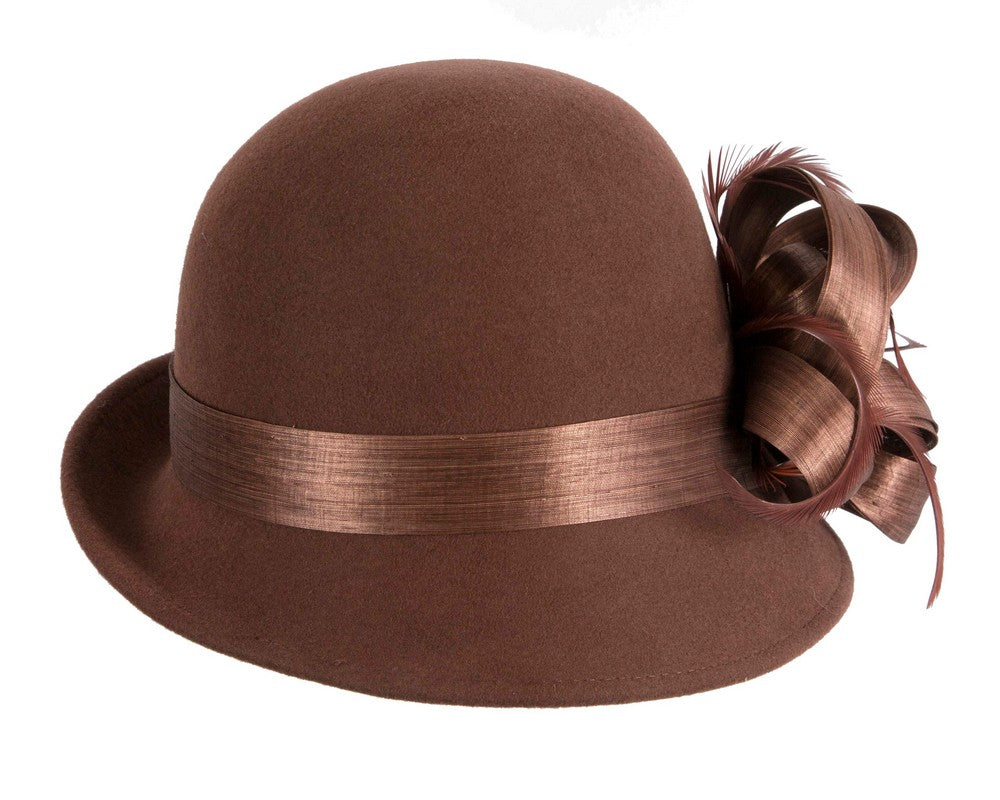 Exclusive chocolate brown cloche winter hat by Fillies Collection-5