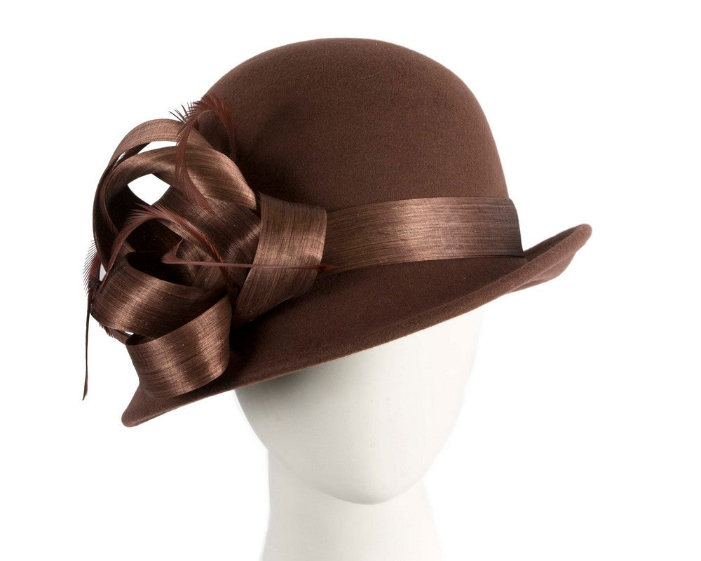 Exclusive chocolate brown cloche winter hat by Fillies Collection-0
