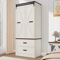 White Farmhouse Armoire Wardrobe Closet with Sliding Barn Doors-0