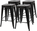 Set of 4 - 24-in. Indoor/Outdoor Backless Stacking Black Metal Barstools-0