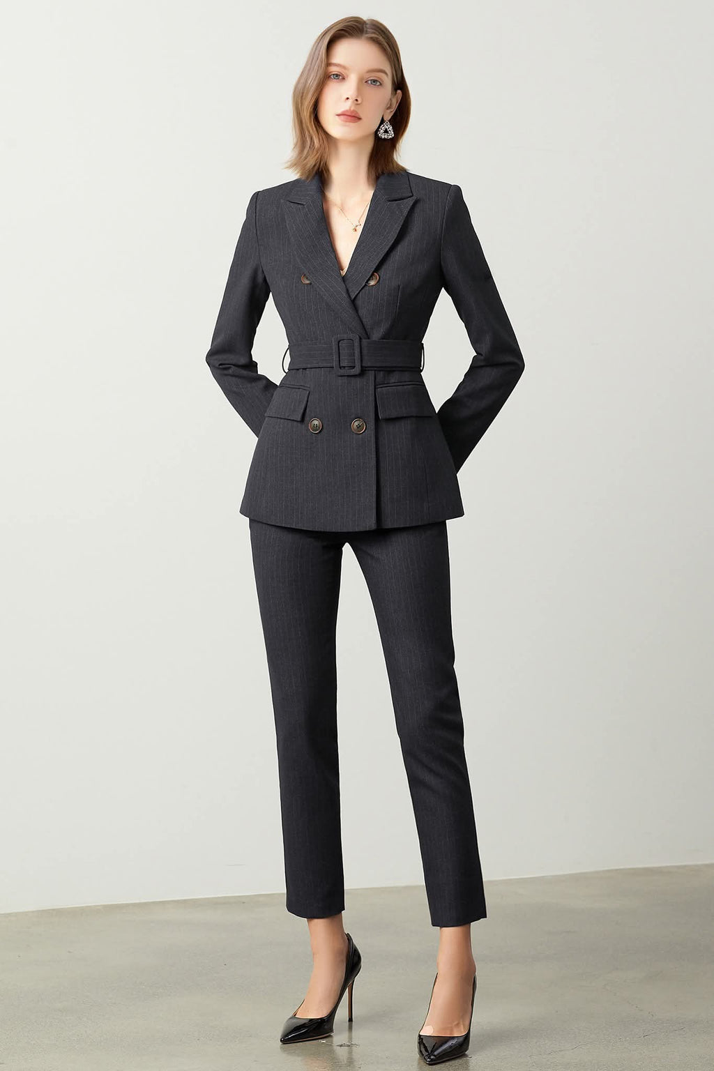 The Noir Élan Belted Stripped Suit-2