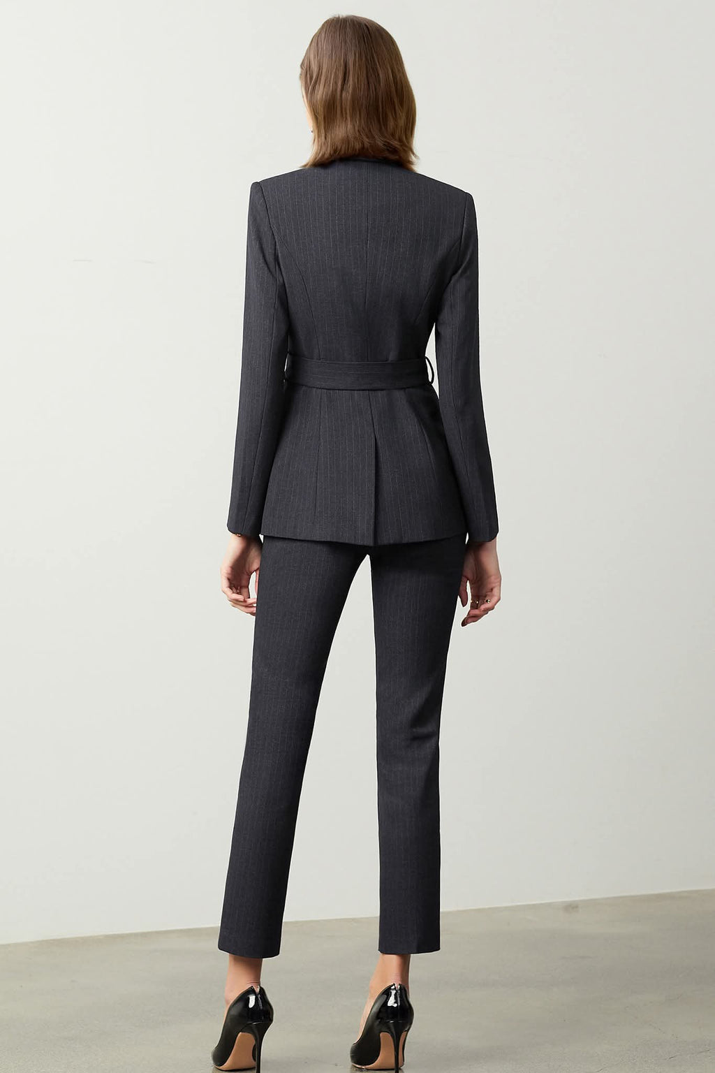 The Noir Élan Belted Stripped Suit-3