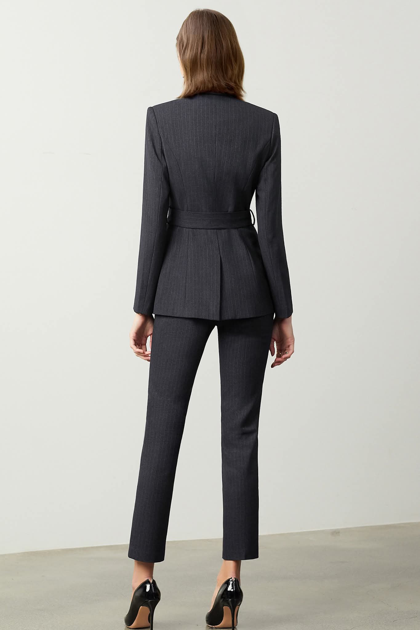 The Noir Élan Belted Stripped Suit-3