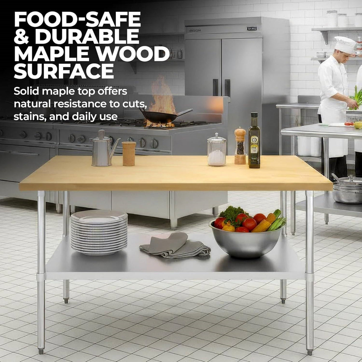48 x 24 inch Wood-Top Heavy Duty Steel Utility Work Table Kitchen Island-1