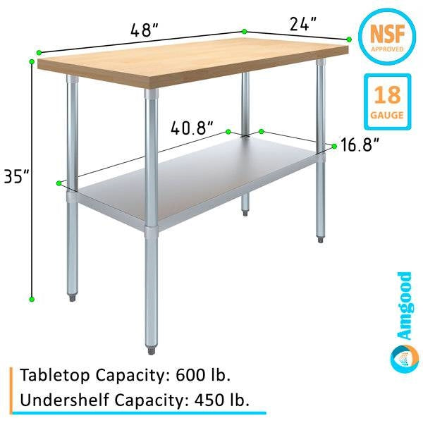 48 x 24 inch Wood-Top Heavy Duty Steel Utility Work Table Kitchen Island-4