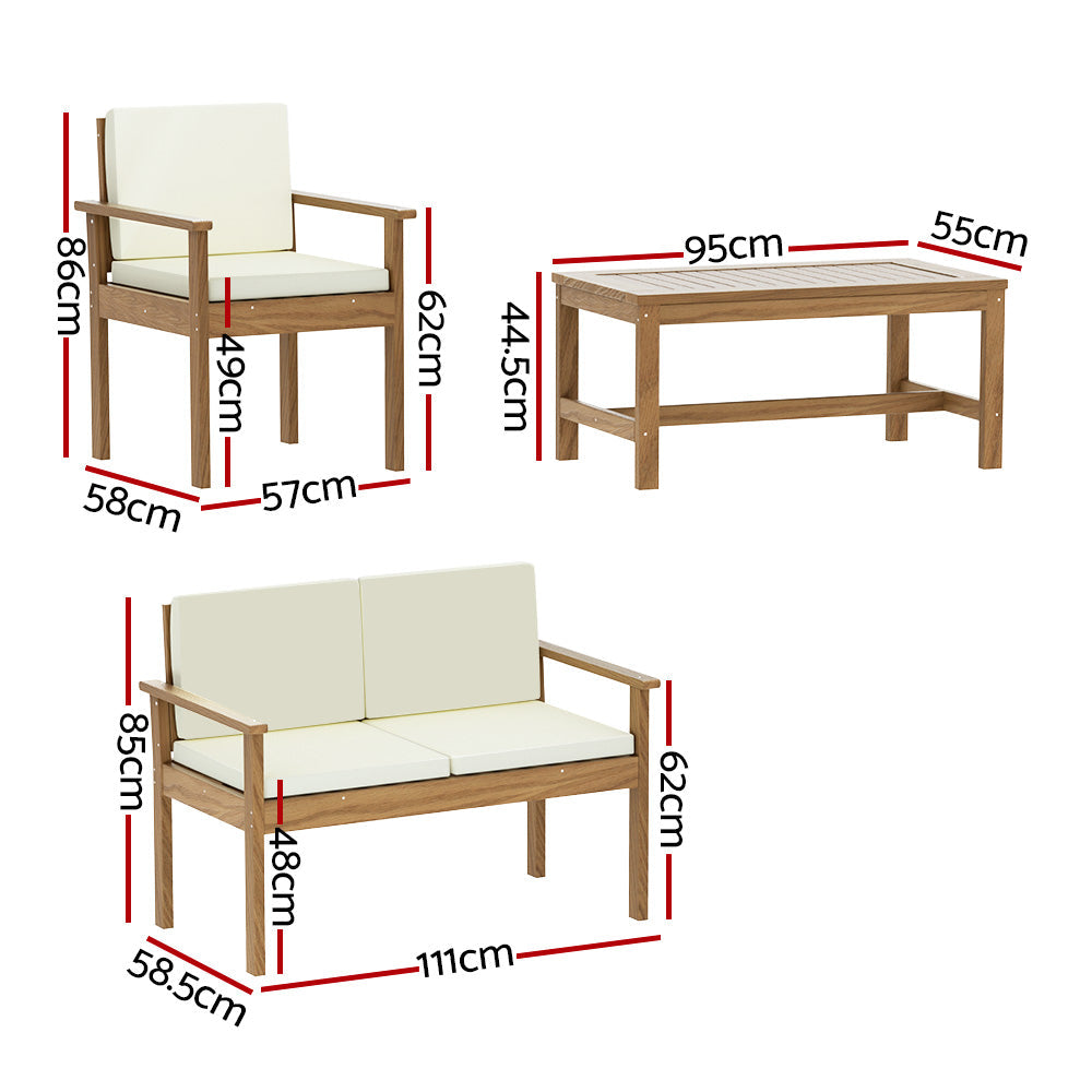 NNEDSZ Gardeon 4-Piece Outdoor Sofa Set Wooden Couch Lounge Setting-1