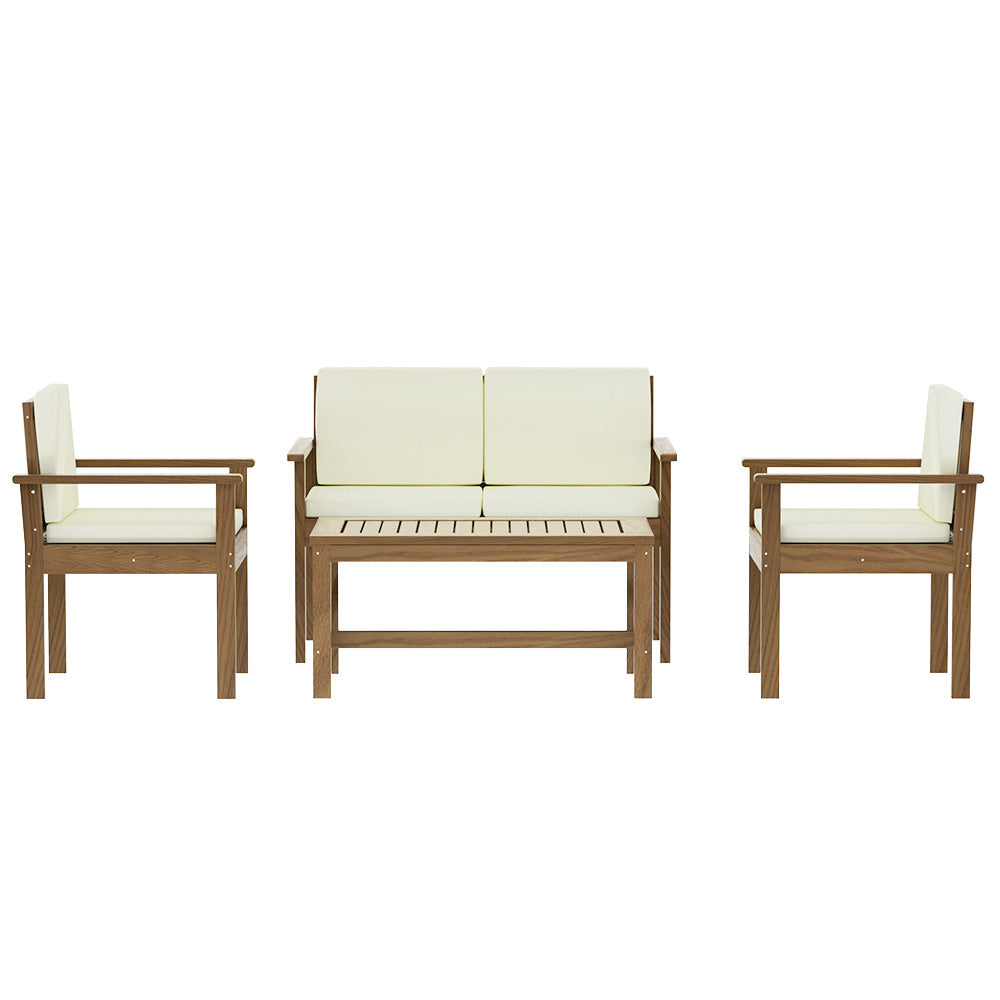 NNEDSZ Gardeon 4-Piece Outdoor Sofa Set Wooden Couch Lounge Setting-2