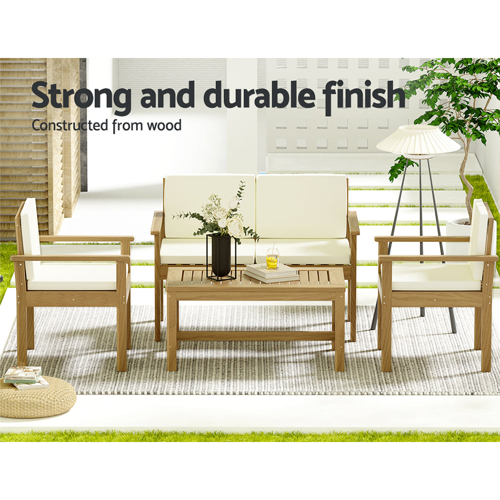 NNEDSZ Gardeon 4-Piece Outdoor Sofa Set Wooden Couch Lounge Setting-3