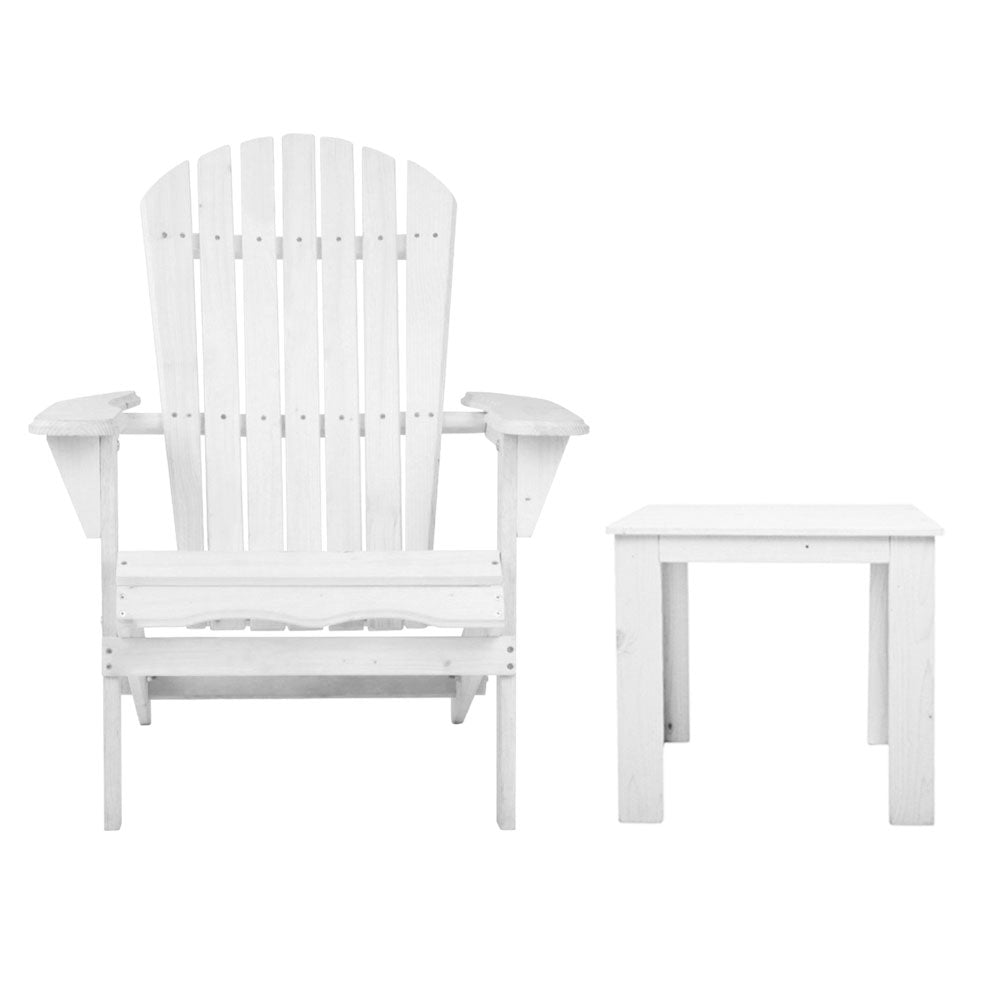 NNEDSZ 3 Piece Outdoor Adirondack Beach Chair and Table Set - White-1