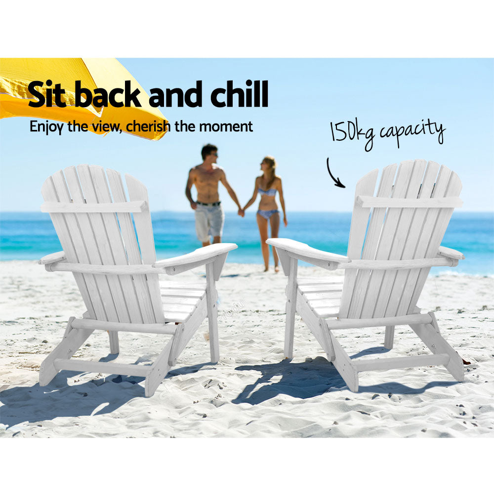 NNEDSZ 3 Piece Outdoor Adirondack Beach Chair and Table Set - White-4