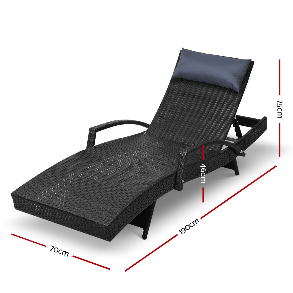 NNEDSZ Set of 2 Sun Lounge Outdoor Furniture Wicker Lounger Rattan Day Bed Garden Patio Black-1