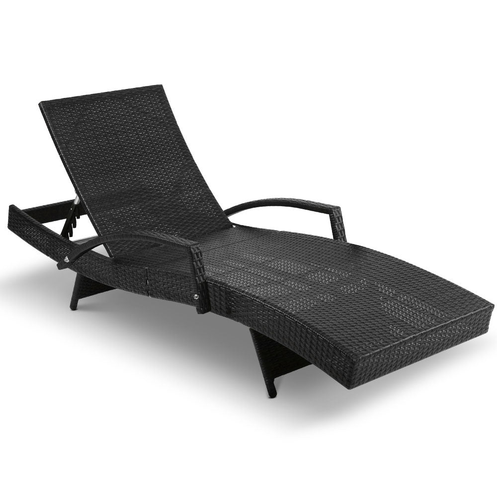 NNEDSZ Set of 2 Sun Lounge Outdoor Furniture Wicker Lounger Rattan Day Bed Garden Patio Black-2