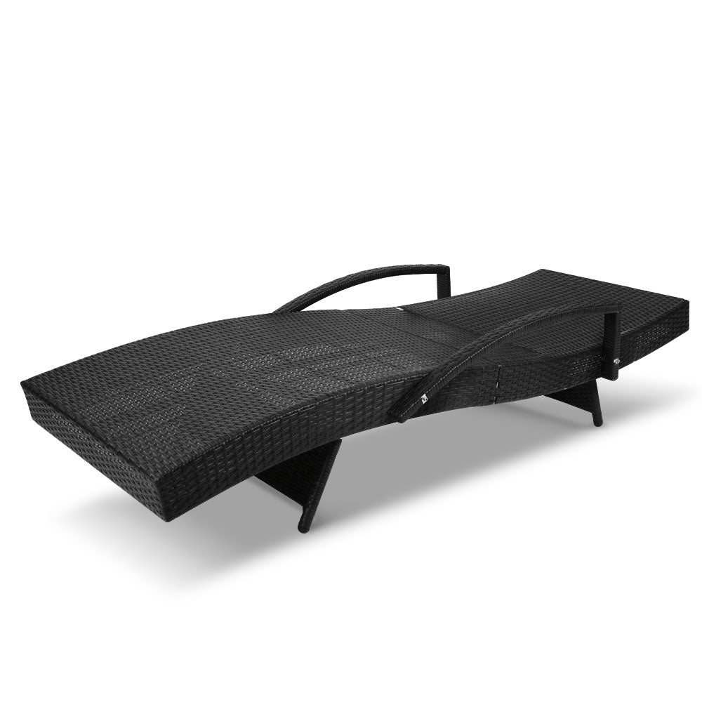 NNEDSZ Set of 2 Sun Lounge Outdoor Furniture Wicker Lounger Rattan Day Bed Garden Patio Black-3