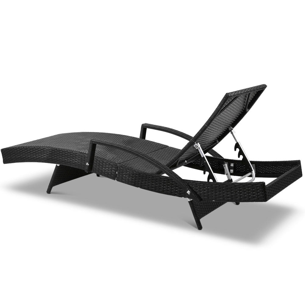 NNEDSZ Set of 2 Sun Lounge Outdoor Furniture Wicker Lounger Rattan Day Bed Garden Patio Black-4