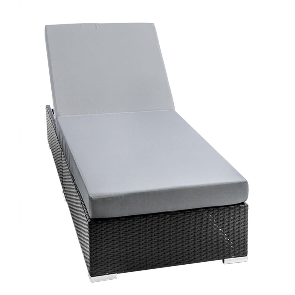 NNEDSZ Sun Lounge Wicker Lounger Outdoor Furniture Rattan Garden Day Bed Sofa Black-2