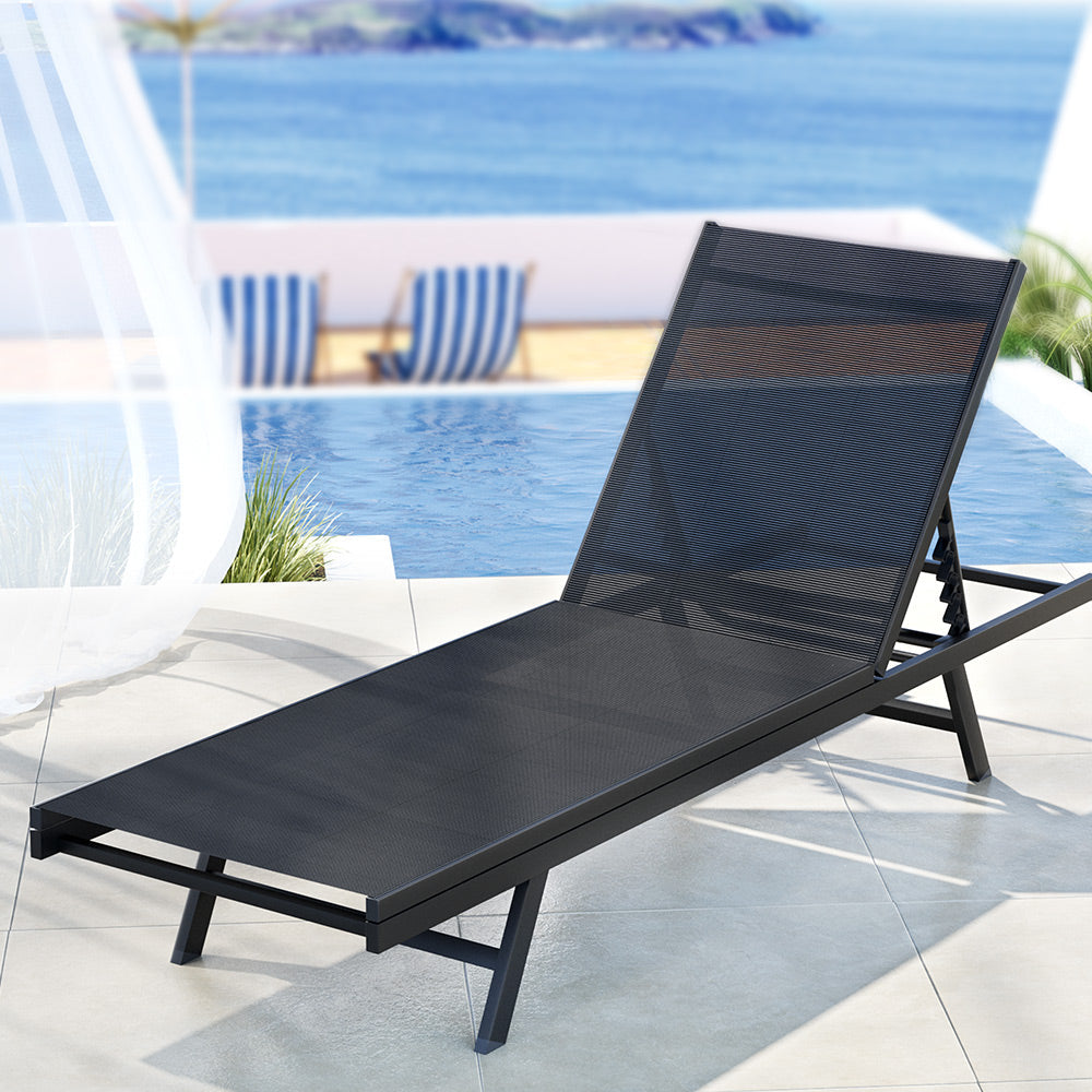 NNEDSZ Sun Lounge Outdoor Lounger Steel Beach Chair Patio Furniture Black-4