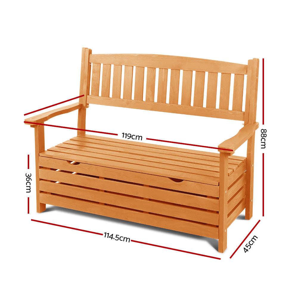NNEDSZ Outdoor Storage Bench Box Wooden Garden Chair 2 Seat Timber Furniture-1