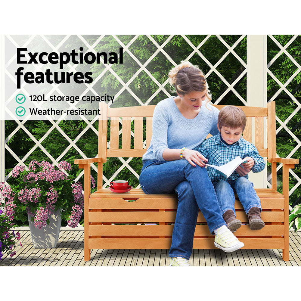 NNEDSZ Outdoor Storage Bench Box Wooden Garden Chair 2 Seat Timber Furniture-4