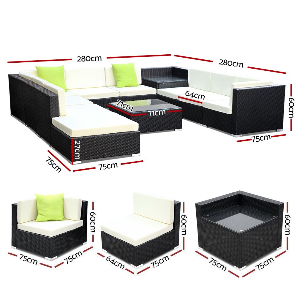 NNEDSZ 11PC Sofa Set with Storage Cover Outdoor Furniture Wicker-1