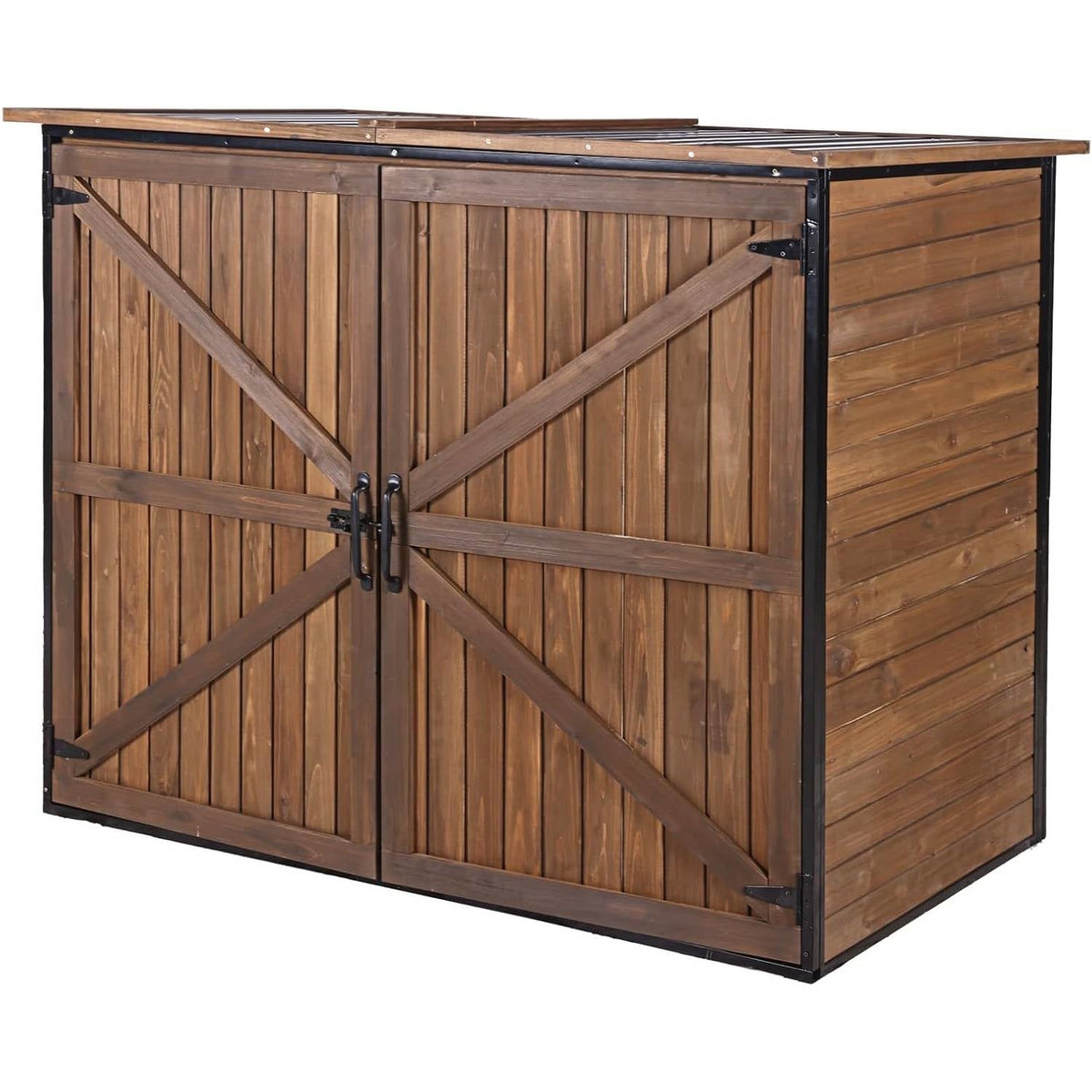 Large Wooden Outdoor Storage Cabinet Trash Can Storage Shed-0