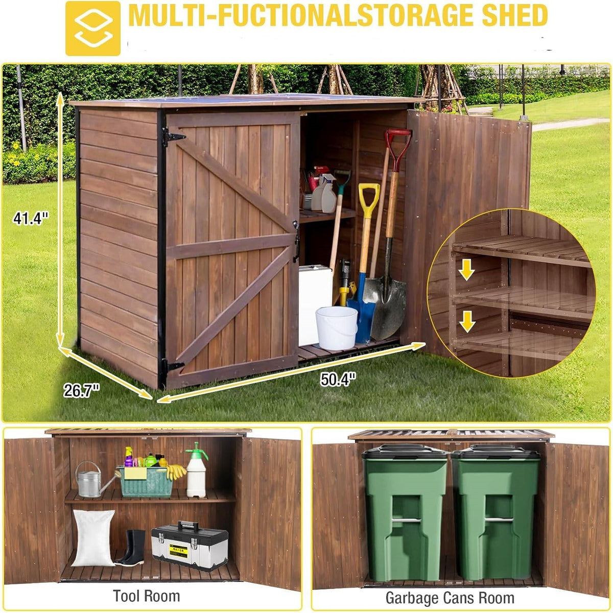 Large Wooden Outdoor Storage Cabinet Trash Can Storage Shed-1
